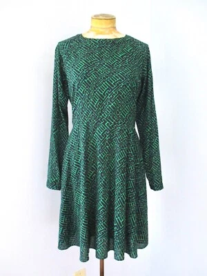 Vestido de Carrera Shoshanna Verde Azul Ajuste Geométrico Acampanado Elastizado Seda Gasa 6 Foto 1 de 4