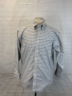 L.L. Bean Men's White Blue & Orange Plaid Cotton Dress Shirt 16 - 32 $89 - Image 1 of 4