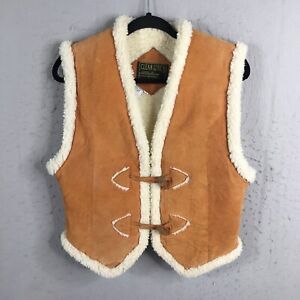 Vintage Clean Lines Leather Vest Womens Medium Brown Sherpa Lined Ranch Rodeo
