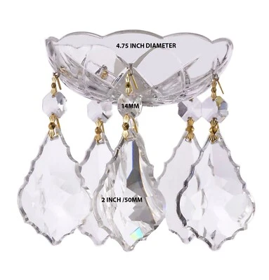 ASFOUR CRYSTAL Asfour Chandelier Crystals Bobeche 4.75" with 2 in Crystal Pendant Gold Pins