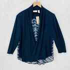 Chicos Open Cardigan Womens 1 Knit Kit jacket Blue Sheer Back 3/4 Sleeve