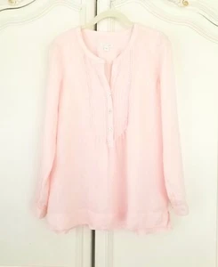 J. Jill Blush Pink Linen Pintuck Long Sleeve Relaxed Fit Pullover Top Small - Picture 1 of 6