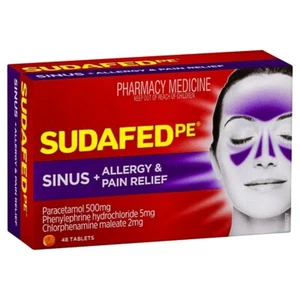 Sudafed PE Sinus + Allergy & Pain Relief 48 Tablets Blocked Runny Nose Headache - Picture 1 of 1