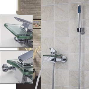 AS Cascada Baño Ducha de Mano Grifo Mezclador de Vidrio Cromado Grifo Montado en Pared - Imagen 1 de 7