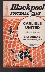 Carlisle United at Blackpool Soccer Program Football November 6 1971 - Picture 1 of 1