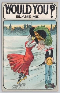 Comic Postcard Carmichael, Would You Blame Me? Pretty Woman, Hat, Man, Wind - Picture 1 of 2