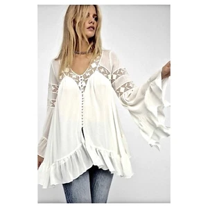 FREE PEOPLE Boho Swing Bluse rosa Spitze Häkel Rüschen - Gr. S - Bild 1 von 12