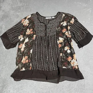 Sag Harbor Top Damen XL braun Blumen transparent fließend dunkel Fee Landhaus Prärie - Bild 1 von 7