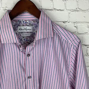 Robert Graham (16/41 - 34-35 Sleeve) Tailored Fit Pink/Blue Floral Striped Shirt - Picture 1 of 12