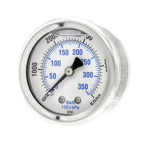 Flüssigkeitsgefülltes Rückmontage Manometer mit 2" Zifferblatt, 0-5000 PSI, 1/4" Stecker NPT - Bild 1 von 8