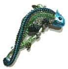 Huge Crystal Chameleon Brooch Teal Blue Green Silver Crystal Stone Lizard Pin B4