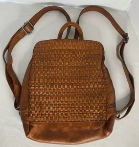 VILENCA HOLLAND Anthropologie Emilia Leather Woven Braided Cognac Backpack Bag - Picture 1 of 9