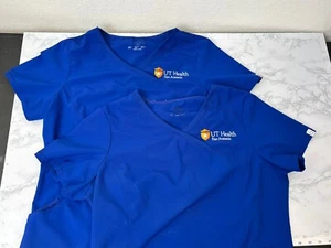 Cherokee/INFINITY Womens Scrub Top Sz L Lot Of 2 Blue UT Health San Antonio E - Picture 1 of 6