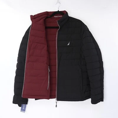 Nautica Mens Puffer Jacket Reversible Stretch Water Resistant Red Black Sz NWT - Imagem 1 de 4