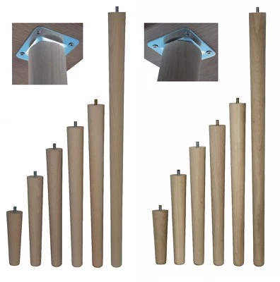 Wooden Tapered BEECH & OAK LEGS / FEET 45mm - 30mm & M8 Bolt  Leg Stool Foot - Image 1 of 3