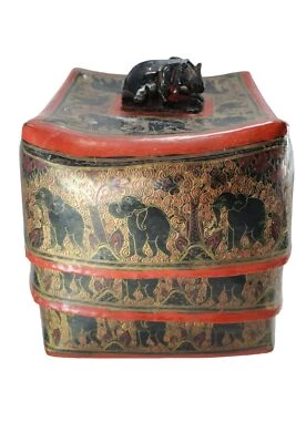 Антикварная азиатская шкатулка для невесты 19 век тайский Таиланд 55097 слон - Изображение 1 из 4