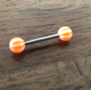 Orange striped Ball Belly Button Bar Ring - Brand New!!  - Bild 1 von 1