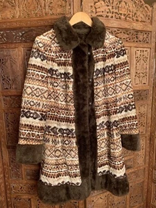 Vintage 70’s Tapestry Coat Faux Fur Mod Princess 60s Hippie 1970s Penny Lane - Picture 1 of 5