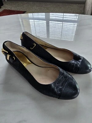 Michael Kors Ballet Pisos 5.5M Mujer Negro Dion Piel de Serpiente Cuero Repujado  Foto 1 de 4