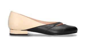 Vegane flache Damenschuhe Ballerina zweifarbig schwarz beige aus Apfelhaut Flats - Bild 1 von 7