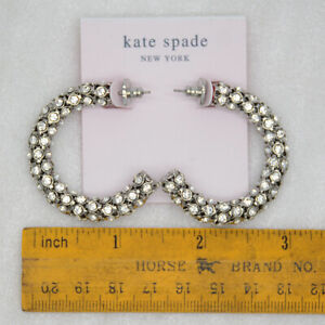 Kate Spade Huge Chunky Pierced Hoop Dangle CZ Earrings Red Silver Rose Gold Tone