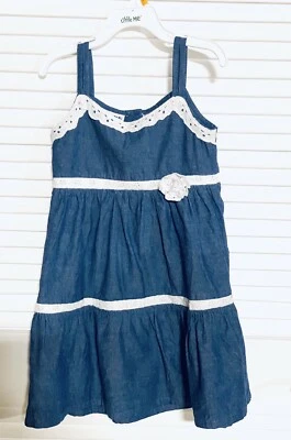 Blueberi Boulevard Sleeveless Dress Size 6 Blue Eyelet White Trim Lace Girls EUC - Image 1 of 4