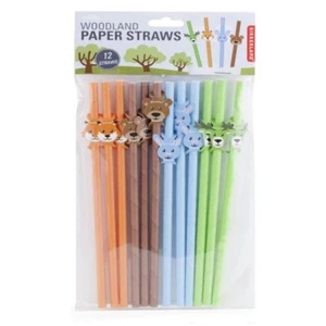 Kikkerland Woodland Animals Design Paper Straws - Set of 12 - Picture 1 of 2