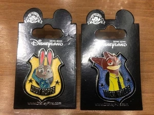 Hong Kong Disneyland Zootopia Judy Nick Pin Badge Set New Leather Backing - Picture 1 of 4