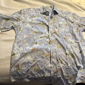 Alan Flusser Shirt Mens 2XL Paisley Print Short Sleeve Button Front Blue Yellow - Picture 1 of 8