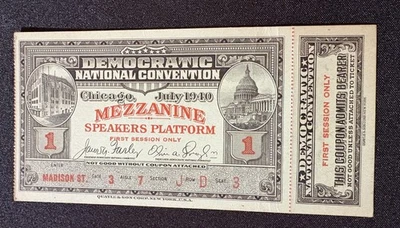 Boleto Convención Nacional Demócrata 1940 - Primera sesión sin usar - Mezzanine - Imagen 1 de 3