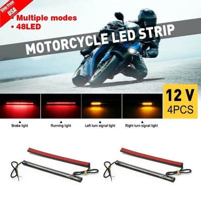 4 Flexible Motorcycle Tail Light 4.6" LED Strip Brake Stop Turn Signal Amber+Red - Imagem 1 de 4