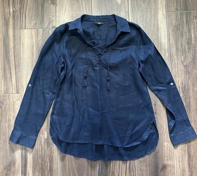 Camisa Lord & Taylor para mujer 100 % lino con cordones talla XL túnica pulóver negra Foto 1 de 4