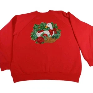 Vintage Goose Sweater 90s Womens Size Large Hanes Her Way Red Rare - Picture 1 of 10