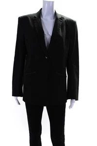 Elaine Kim Womens Cotton Collared Long Sleeve Buttoned Blazer Black Size L - Picture 1 of 8