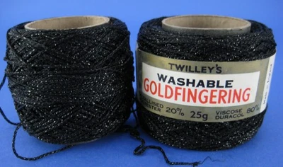 Twilleys Goldfingering Metallic Embroidery Thread 2 Balls #WG31 Black England - Image 1 of 3