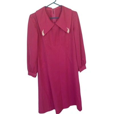 Vestido recto vintage años 70 para mujer fabuloso rosa caliente hecho a mano años 60 cuello grande Foto 1 de 4