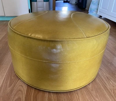 VTG Mid Century Mustard Yellow Vinyl Hassock Ottoman Footstool VGC - Image 1 of 4