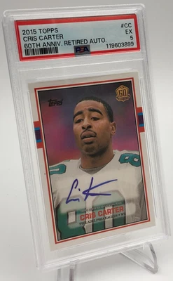 CRIS CARTER 签名卡 2015 Topps 60 周年签名鹰 PSA 5 级 — 第 1/4 张图片