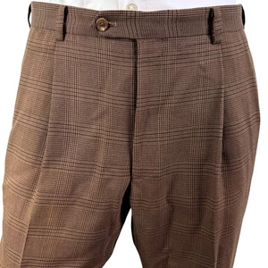 Ralph Lauren Men’s 36x30 Brown Glen Plaid Dress Pants Pleated Cuffed Classic - Picture 1 of 16