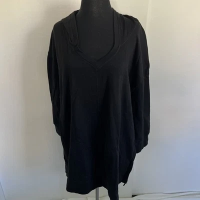 Roamans 黑色法国特里束腰运动衫连帽衫女式 L 码 18/20 全新 1813-7 — 第 1/4 张图片