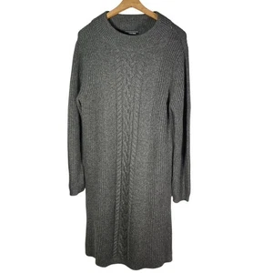 Lands End Women Mock Neck Cable Knit Sweater Dress Gray Long Sleeve Size L 14 16 - Picture 1 of 14