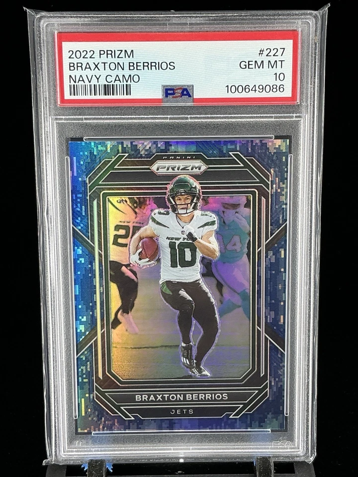2022 Panini Prizm Braxton Berrios Navy Camo Prizm /25 #227 New York Jets PSA 10 - Image 1 of 4