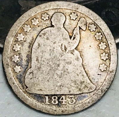 1843 Seated Liberty Half Dime 5C Ungraded 90% Silver US Coin CC27182 - Image 1 of 4