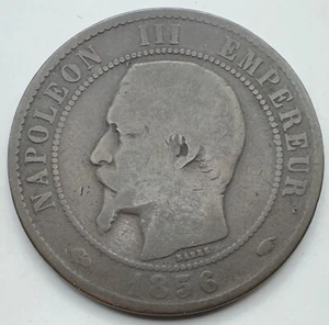 1856 A France 10 Centimes Coin - Bronze - Ten - French Coin - Free Shipping - Picture 1 of 4
