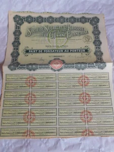 Vintage share certificate Stocks Bond action Sugar plantation French Guiana 1927 - Picture 1 of 3