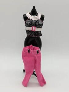 Barbie Doll 12" Size Pink Denim Jeans Pants & Black & White Summer Top - Picture 1 of 11