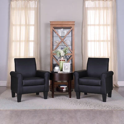 1/2 Set Modern Faux Leather Accent Chair Uplostered Living Room Comfy Arm Chairs - Image 1 of 4