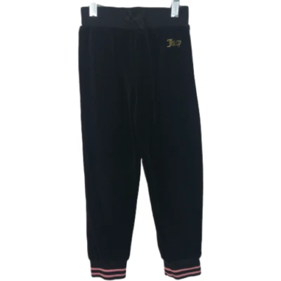 Juicy Couture Kids  Retro Striped Velour Jogger Sweatpants Drawstring Black Pink - Image 1 of 4