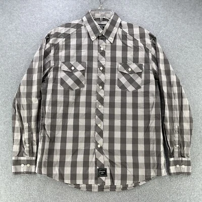 Crooks & Castles Mens Small S Button Down Long Sleeve Plaid Pockets Camisa Gray - Image 1 of 4
