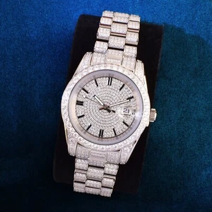 3AAA+ CZ Ice Out Hop Hip Stainless Steel Mesh Belt Quartz Waterproof Watch 40MM - Picture 1 of 6